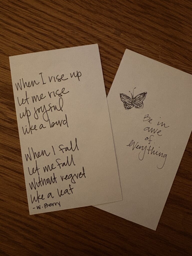 Two quote notecards, with Be in Awe of everything and another quote.